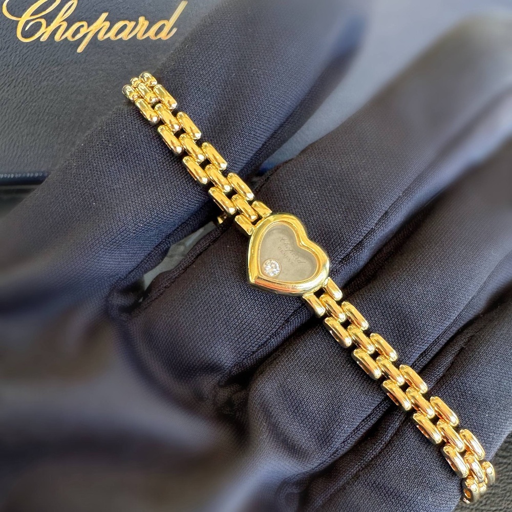 Vintage Chopard Happy Diamonds 18k yellow gold Heart panther link 0.07Ct Floatin - Picture 8 of 13